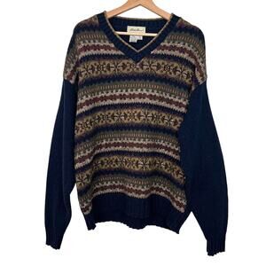 Vintage Eddie Bauer Men's Large Fair Isle V-Neck Sweater USA Made Dad Grandpa